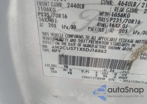 2005 Mercury Mariner Luxury/Premier z USA, uszkodzony, nr VIN 4M2CU571X5DJ16863